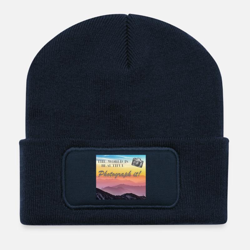 Die Welt ist schön – fotografiere sie! - Recycelte Patch Beanie - French Navy