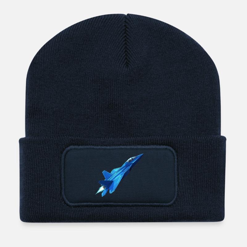 Geometrischer Blaujet - Recycelte Patch Beanie - French Navy