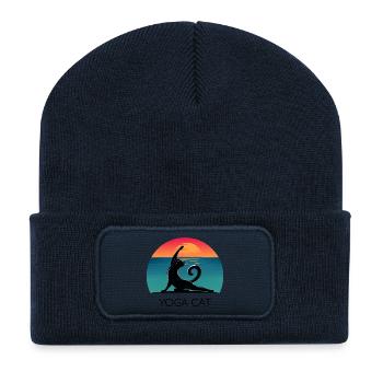 Yoga Cat – Un design décontracté pour les fans de chats - Beanie recyclé à patch - bleu marine - Devant