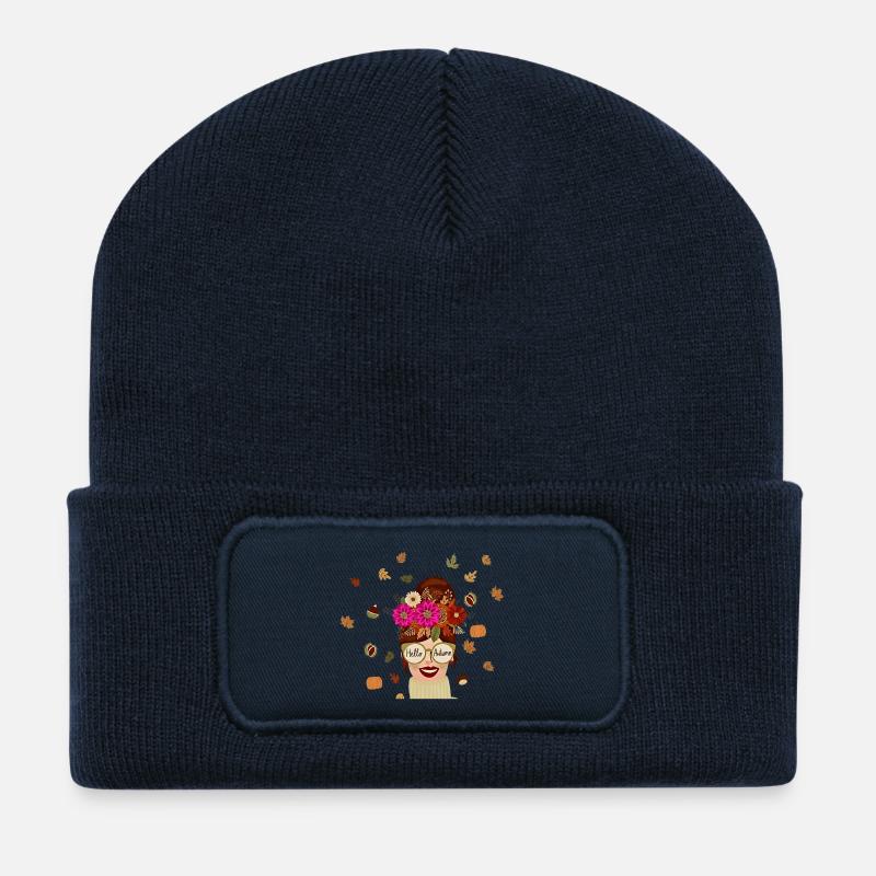 Autumn Bloom Headband Portrait - Recycled Patch Beanie - french navy