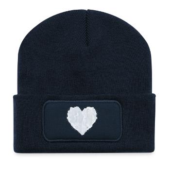 Cœur de nuages – Cœur blanc à la texture douce - Beanie recyclé à patch - bleu marine - Devant