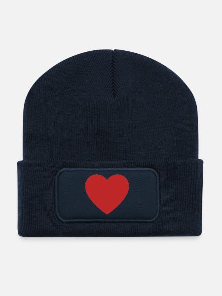 Rotes Herz Symbol Druck - Recycelte Patch Beanie - French Navy