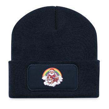 Border Collie Hund Weihnachtsmann Weihnachten - Recycelte Patch Beanie - French Navy - Vorne