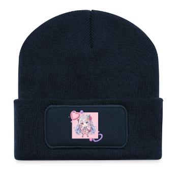 Pastell-Chibi Herzakzent - Recycelte Patch Beanie - French Navy - Vorne