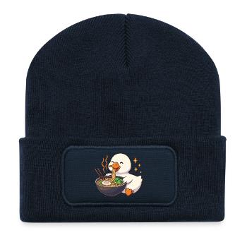 Oie aux nouilles, ramen, kawaii oie - Beanie recyclé à patch - bleu marine - Devant