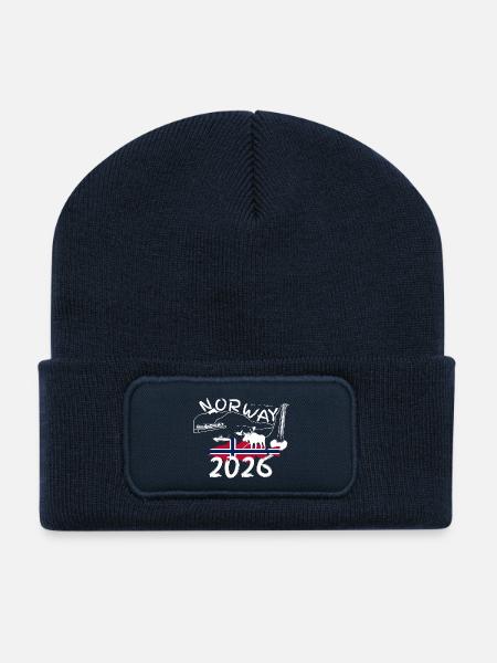 Norwegen 2026 Dorsch mit Bergen und Elch Angeln - Recycelte Patch Beanie - French Navy