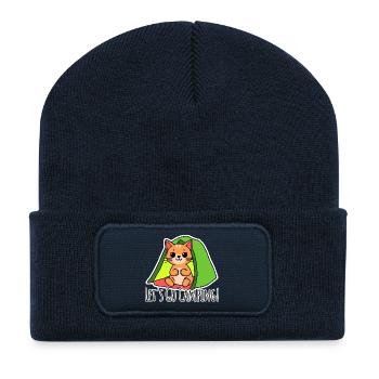 Allons camper ! Le chat mignon part camper ! - Beanie recyclé à patch - bleu marine - Devant
