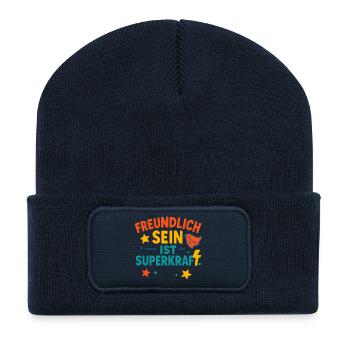 Superpouvoir Be Gentil, Chemise Encourageante mignonne - Beanie recyclé à patch - bleu marine - Devant