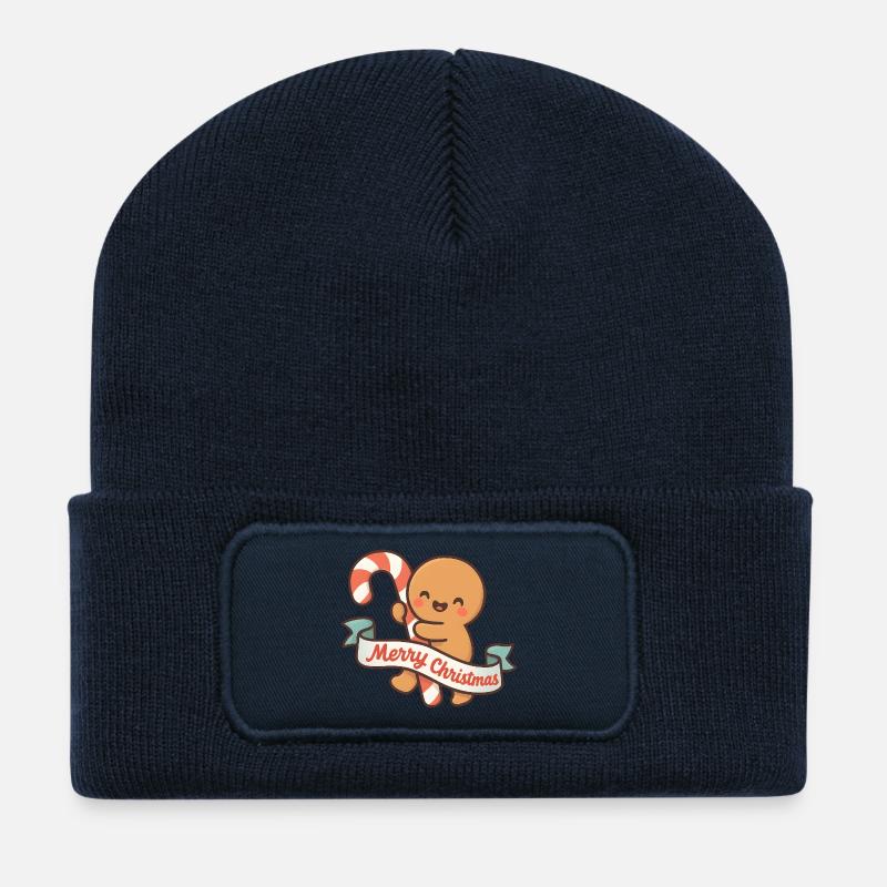 Gingige Weihnachten mit Stock und Band - Recycelte Patch Beanie - French Navy
