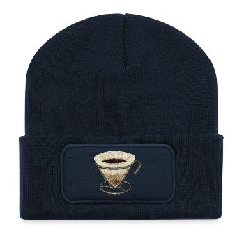 Bestickter Kaffeefilter – Kaffeenerd (gedruckt) - Recycelte Patch Beanie - French Navy - Vorne