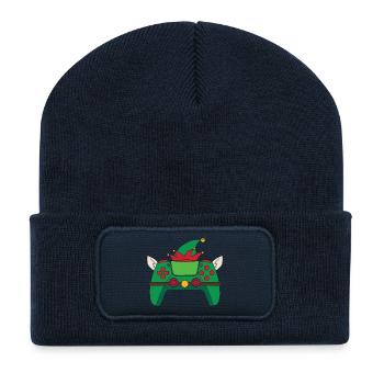 Elf Video Game Controller Christmas Gamer Elf - Recycled Patch Beanie - french navy - Front