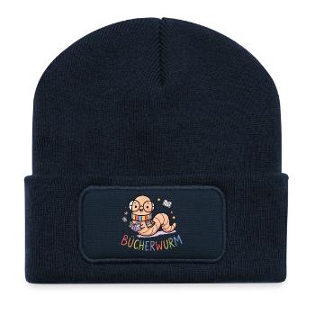 Bücherwurm Cute German Bookworm Reading Gift - Recycelte Patch Beanie - French Navy - Vorne