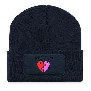 Jesus & me - Heart - Puzzle - christlich - Recycelte Patch Beanie - French Navy - Vorne