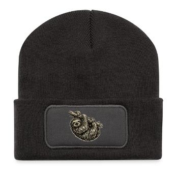 Faultier Illustration im Vintage-Stil - Recycelte Patch Beanie - Dunkelgrau - Vorne