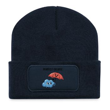 Cute Cloud And Umbrella Friendship Illustration - Recycelte Patch Beanie - French Navy - Vorne