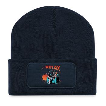 Relax-Skelett im Sessel - Recycelte Patch Beanie - French Navy - Vorne