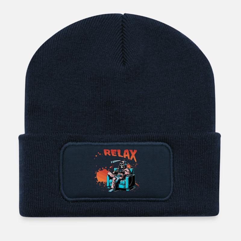 Relax-Skelett im Sessel - Recycelte Patch Beanie - French Navy