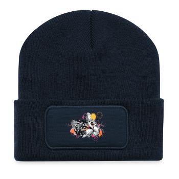 Katzenkopf Farbexplosion - Recycelte Patch Beanie - French Navy - Vorne