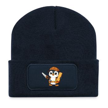 Pinguin Handwerker Tischler Zimmermann Holzarbeite - Recycelte Patch Beanie - French Navy - Vorne