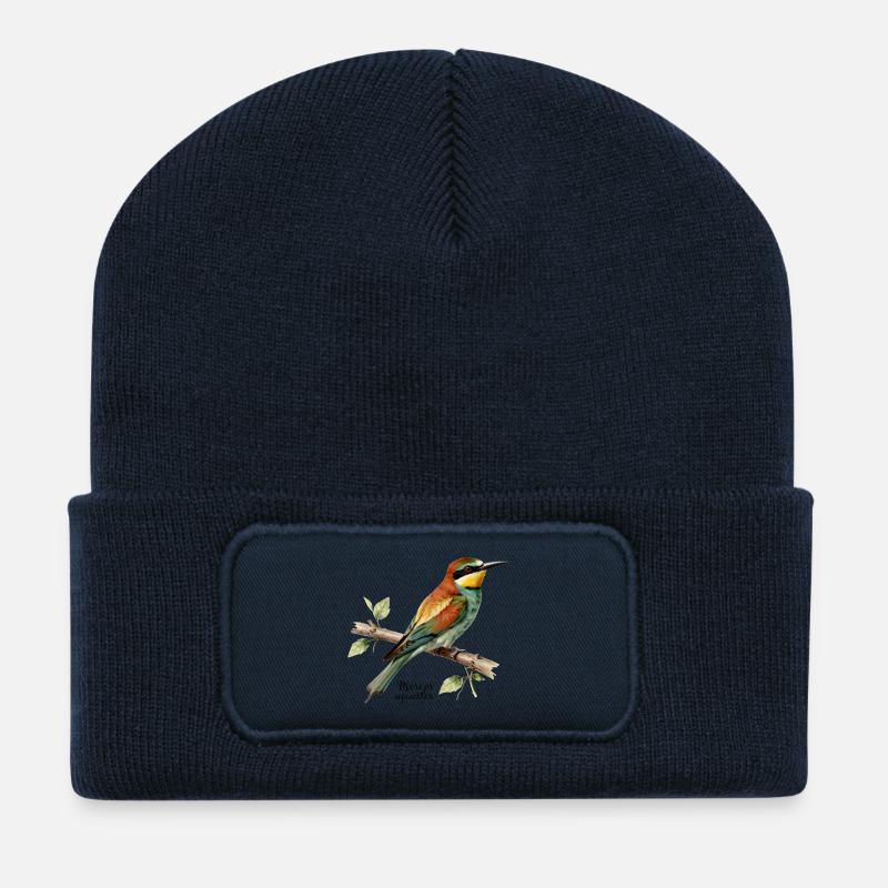 Guêpier d’Europe, illustration Merops apiaster - Beanie recyclé à patch - bleu marine
