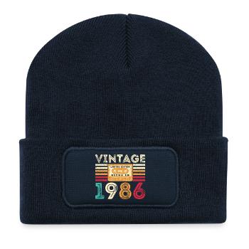1986 Vintage Retro Birthday Gift - Recycled Patch Beanie - french navy - Front