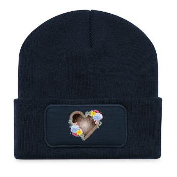 Heart-shaped bird's nest with spring flowers - Recycled Patch Beanie - french navy - Front