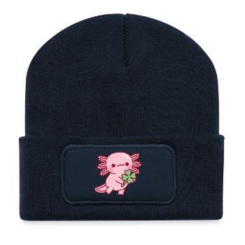 Cute Axolotl With Lucky Four Leaf Clover - Recycled Patch Beanie - french navy - Front