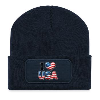 I Love USA – Message patriotique emblème drapeau - Beanie recyclé à patch - bleu marine - Devant