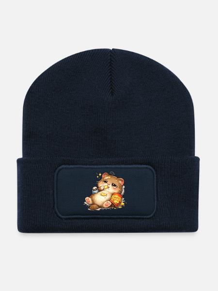 Keksliebende Katze - Recycelte Patch Beanie - French Navy