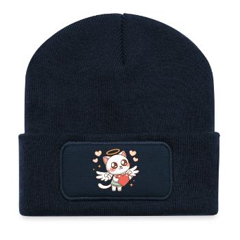 Chat Angélique Ailé et Cœur - Beanie recyclé à patch - bleu marine - Devant