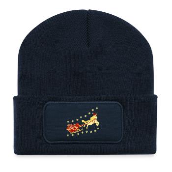 Unicorn with Christmas Sleigh, Bear, Tiger - Recycled Patch Beanie - french navy - Front
