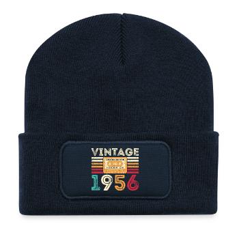 1956 Vintage Rétro Cadeau D'anniversaire - Beanie recyclé à patch - bleu marine - Devant