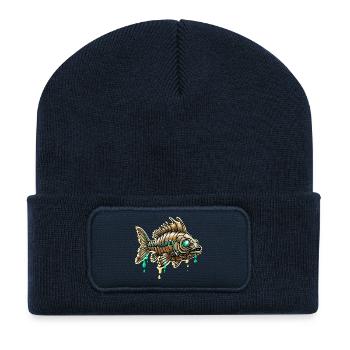 Cybernetischer Steampunk-Fisch - Recycelte Patch Beanie - French Navy - Vorne