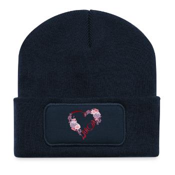 Mother's Day Heart with Flowers and Mom Lettering - Recycled Patch Beanie - french navy - Front