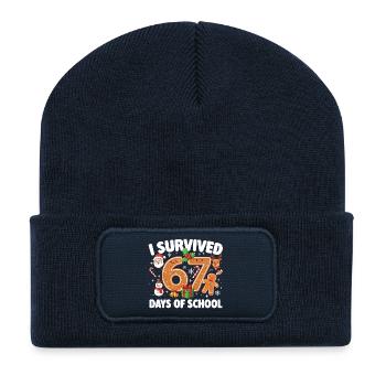 67 Tage überlebten lustiges Schülerschul-Meme - Recycelte Patch Beanie - French Navy - Vorne