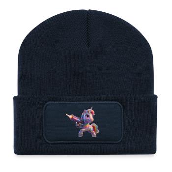 Regenbogen-Einhorn mit Laserpistole - Recycelte Patch Beanie - French Navy - Vorne