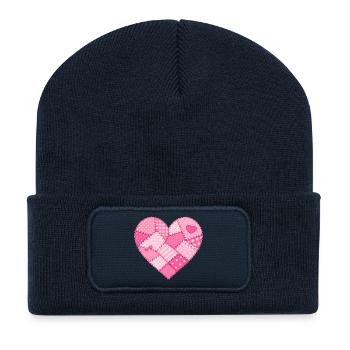 Patchwork Heart in Pink Quilt - Recycled Patch Beanie - french navy - Front