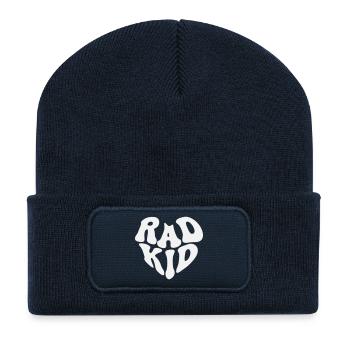 Rad Kid - Citation rétro sur le cœur (couleur personnalisée) - Beanie recyclé à patch - bleu marine - Devant