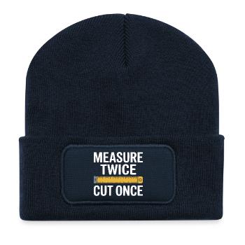 Mesure deux fois, coupe une fois précision - Beanie recyclé à patch - bleu marine - Devant