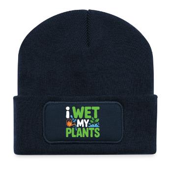 Jeu de mots du jardin de « Je mouille mes plantes » - Beanie recyclé à patch - bleu marine - Devant