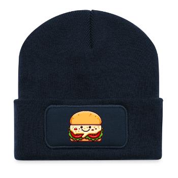 Kawaii Hamburger mit Lächeln - Recycelte Patch Beanie - French Navy - Vorne