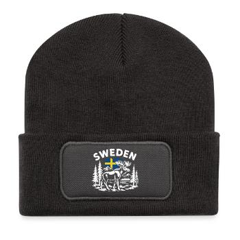 Sweden Elch Silhouette – Skandinavisches Natur  - Recycelte Patch Beanie - Dunkelgrau - Vorne