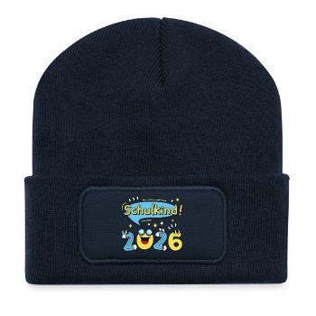 Schoolchild 2026 School Enrollment Back to School Comic - Recycled Patch Beanie - french navy - Front