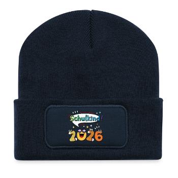 Schoolchild 2026 School Enrollment Back to School Comic - Recycled Patch Beanie - french navy - Front