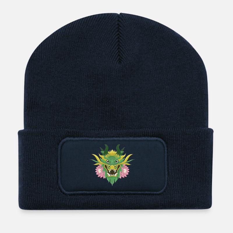 Dragon Lotus Vert Émeraude - Beanie recyclé à patch - bleu marine