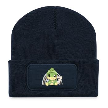 7e anniversaire Dinosaure Arc-en-ciel mignon mignon - Beanie recyclé à patch - bleu marine - Devant