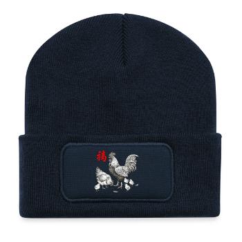 Élevage de poulets asiatiques - Beanie recyclé à patch - bleu marine - Devant