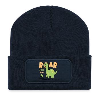 4. Geburtstag Dinosaurier - Recycelte Patch Beanie - French Navy - Vorne