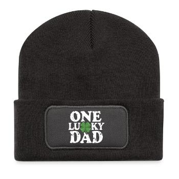 One Lucky Dad Kleeblatt - Recycelte Patch Beanie - Dunkelgrau - Vorne