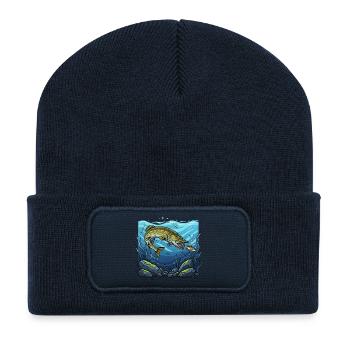 Pêche au brochet Pêche aux poissons prédateurs - Beanie recyclé à patch - bleu marine - Devant